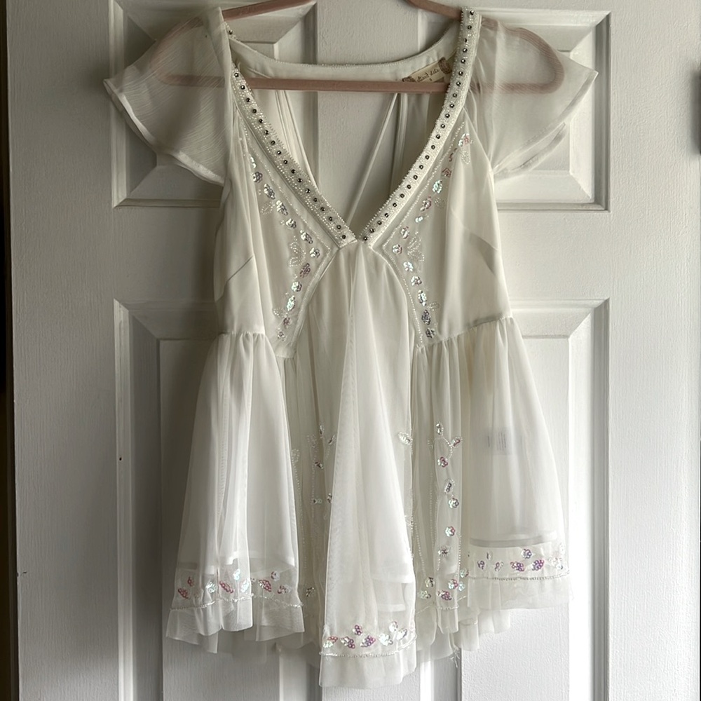 Altar’d State Beaded & Sequin Flutter Top